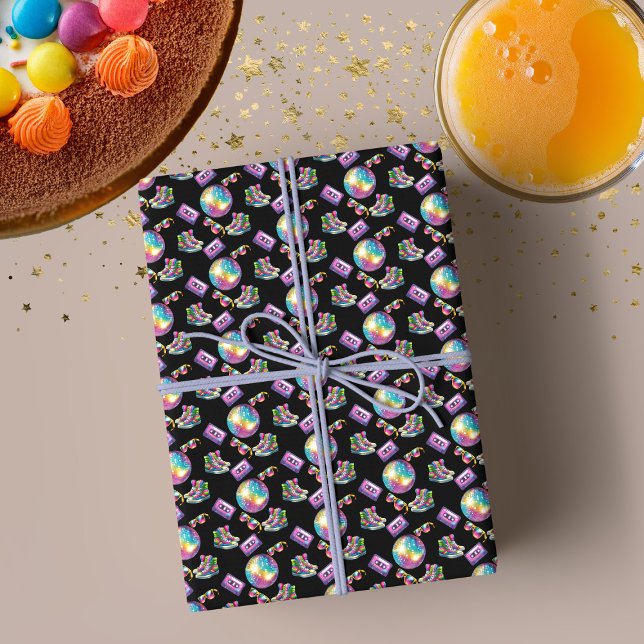 Papel De Presente Neon Disco Aniversário dos anos 90 (Criador carregado)