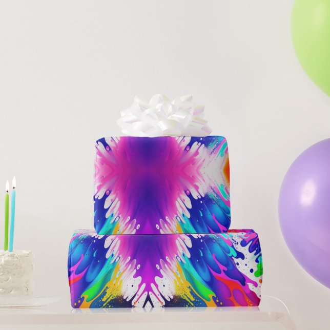 Papel De Presente Neon, Faux Brilhante no escuro, Paint Splatter (Presentes para festas)