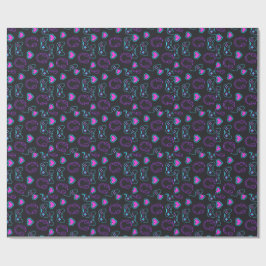 Papel De Presente Neon Gamer Controller and Hearts Pattern