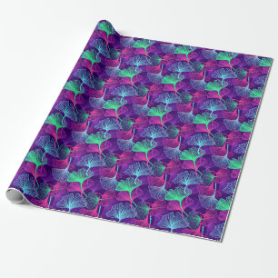 Papel De Presente Neon Gingko Leaves: Floral Brilhante.