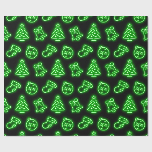 Papel De Presente Neon Green Christmas sobre preto (Aberto)