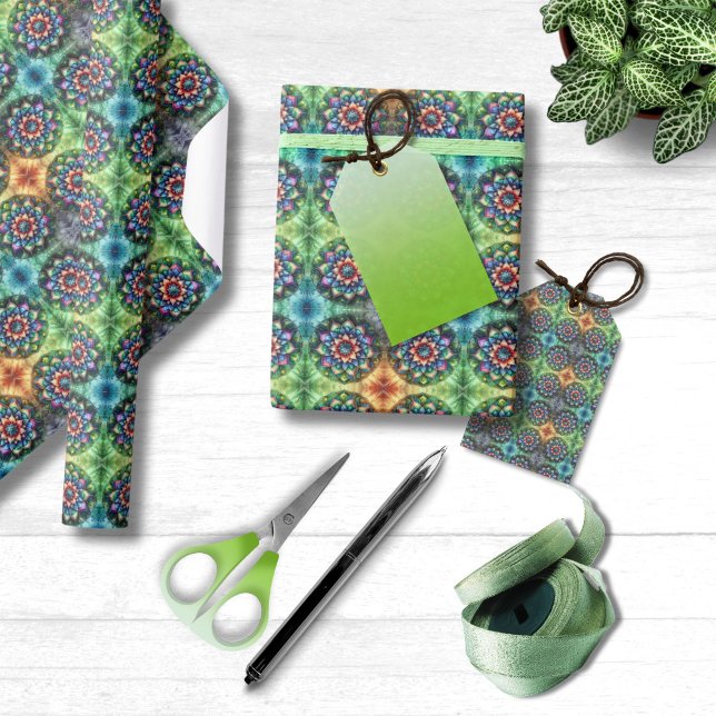 Papel De Presente Neon Mandala Celestial com Abstrato vibrante (Celestial Neon Mandela Wrapping Paper )