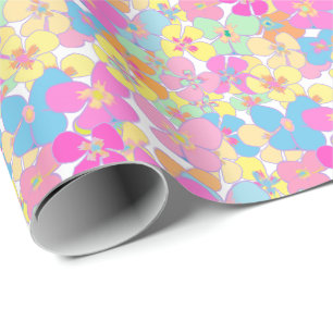 Papel De Presente Neon Modern Retro Pansor Floral