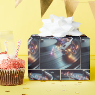 Papel De Presente Neon Musical Notes On Turntable