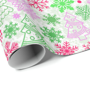Papel De Presente Neon Pink e Green Christmas