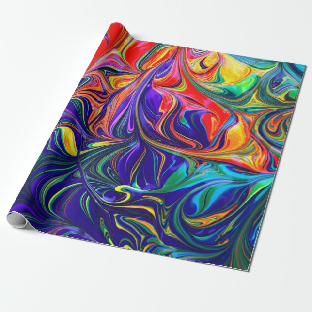 Papel De Presente Neon Psychedelic Swirls (Desenrolado)