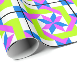 Papel De Presente Neon Quilt Squares