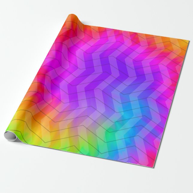 Papel De Presente Neon Rainbow Herringbone Gift Bag (Desenrolado)