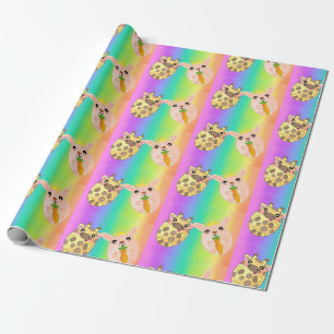 Papel De Presente Neon Rainbow Light Giraffe Bunny Animal Cute