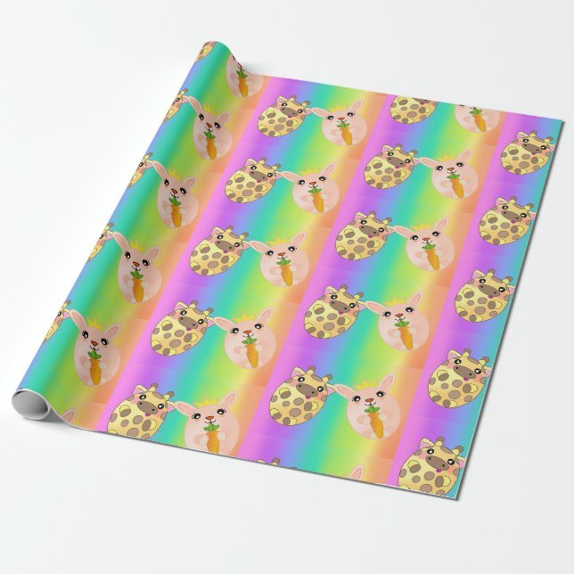 Papel De Presente Neon Rainbow Light Giraffe Bunny Animal Cute (Desenrolado)