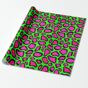Papel De Presente Neon Safari Animal Prints - Verde e Rosa
