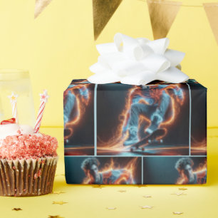 Papel De Presente Neon Skateboarder Com Traços De Luz Fiáveis