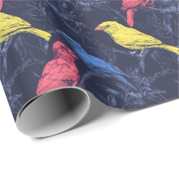 Papel De Presente Neon Songbirds Botanical Wrapping Paper
