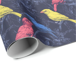 Papel De Presente Neon Songbirds Botanical Wrapping Paper
