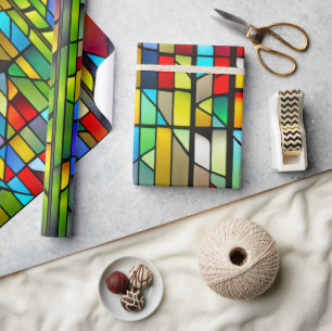 Papel De Presente Neon Stain Glass Abstrato