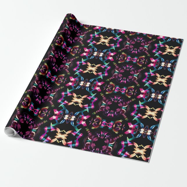 Papel De Presente Neon Starburst Kaleidoscope (Desenrolado)