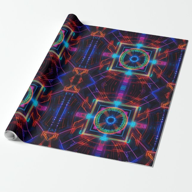 Papel De Presente Neon Starburst Kaleidoscope (Desenrolado)