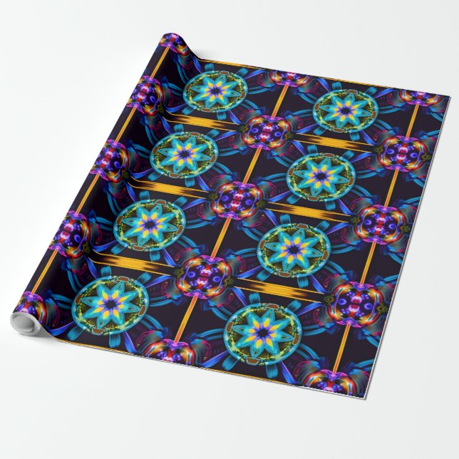 Papel De Presente Neon Starburst Kaleidoscope (Desenrolado)