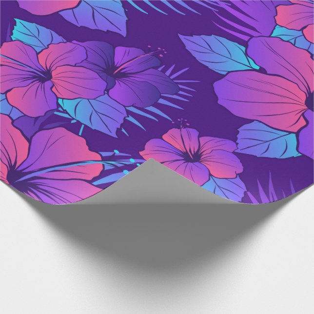 Papel De Presente Neon Tropical Hibiscus Wrappaper (Ponta)