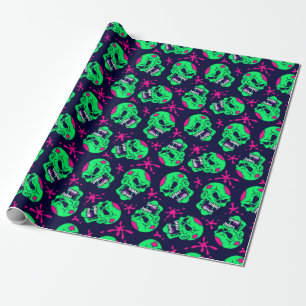 Papel De Presente Neon Zombie Skulls