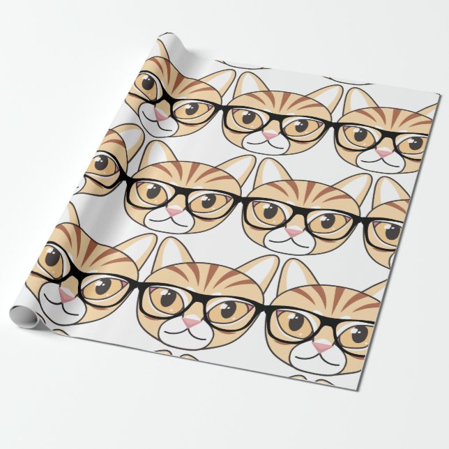 Papel De Presente Nerdy Tabby Cat com óculos (Desenrolado)