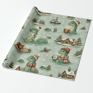 Papel De Presente Nessie do Natal Monstro do Lago Ness Aconchegante 