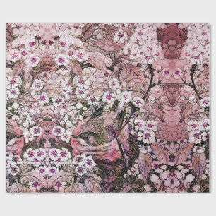 PAPEL DE PRESENTE NESTE DE PÁSSAROS, ÁRVORE COM FLORES DE PRIMAVERA