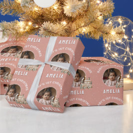 Papel De Presente Neutral Baby’s 1st Christmas Train Keepsake Photo