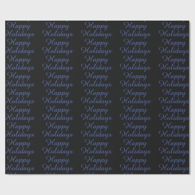 Papel De Presente Neutral Black & Blue Plain Elegant Happy Holidays (Aberto)