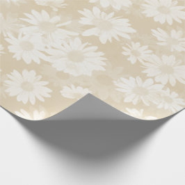 Papel De Presente Neutral Tan White Daisies Floral