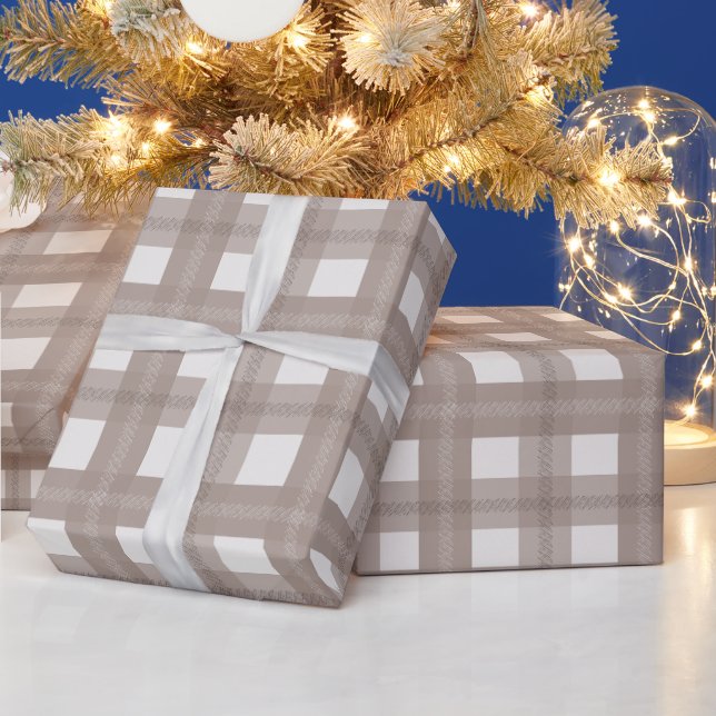 Papel De Presente Neutral Taupe Christmas Plaid Pattern (Feriados)