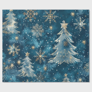 Papel De Presente Neve À Noite em Árvores de Natal Em Grande Escala