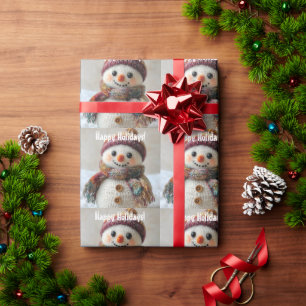 Papel De Presente Neve Adorável na Lã com Design de Chapéu e Escarf