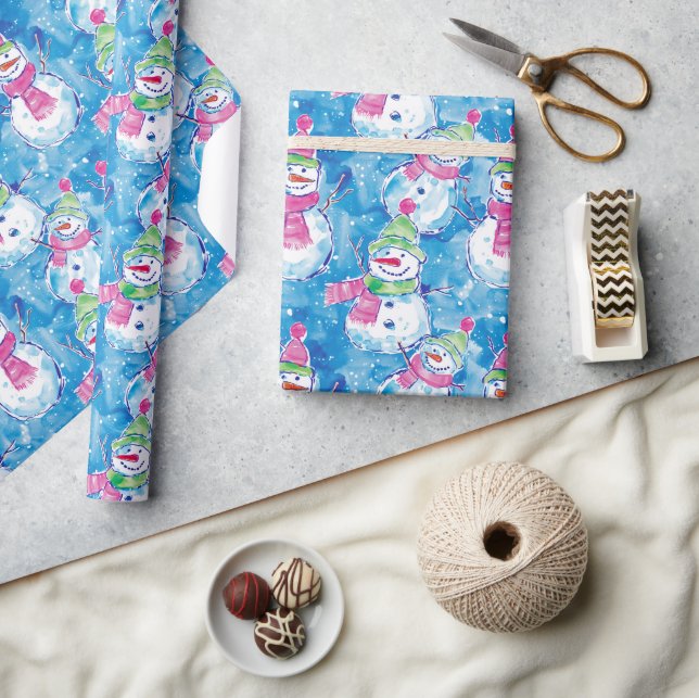 Papel De Presente Neve Aquarela Ilustração Natal (Artesanato)