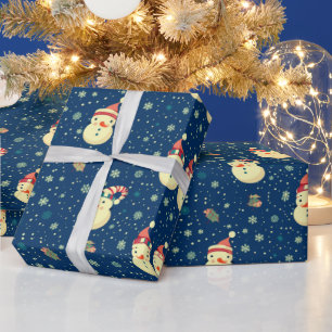 Papel De Presente Neve Bonita Flocos de Neve Azul Natal