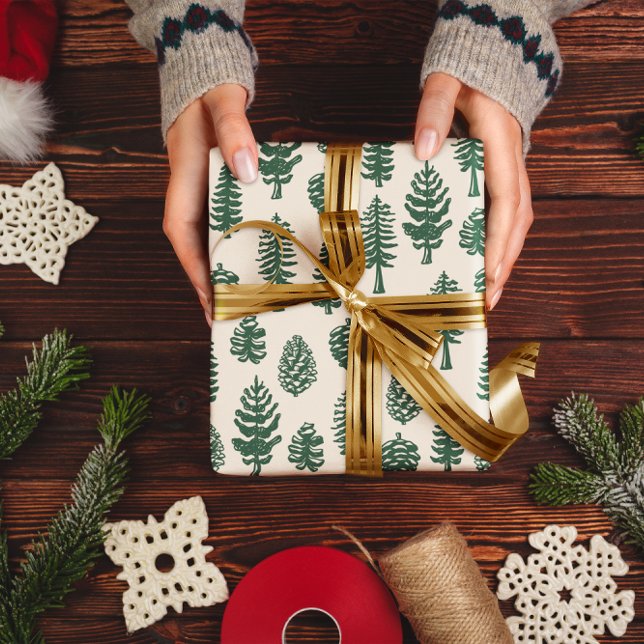 Papel De Presente Neve Branca de Árvore Pinheira Verde de Natal (Criador carregado)