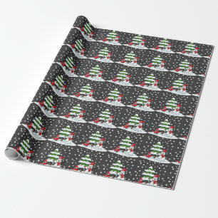 Papel De Presente Neve Caindo no Cardeal, Snowman e Pine Tree