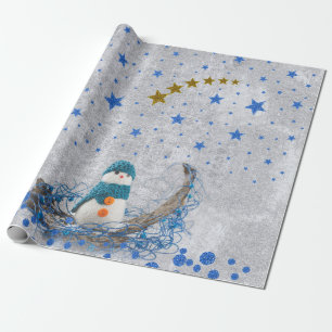 Papel De Presente Neve com estrelas cinza-azuis