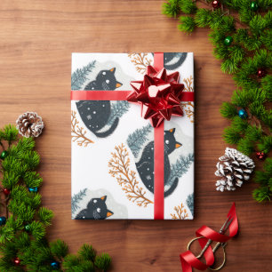 Papel De Presente Neve de inverno aconchegante do gato preto