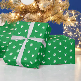 Papel De Presente Neve de inverno estrelas brancas verdes do Natal