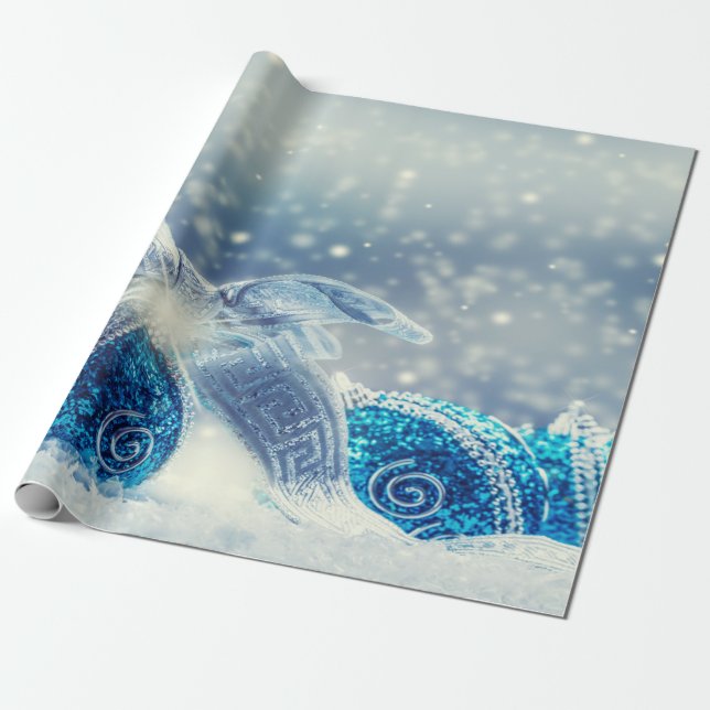 Papel De Presente Neve de Natal Azul (Desenrolado)