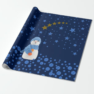 Papel De Presente Neve, estrelas azuis brilhantes em azul