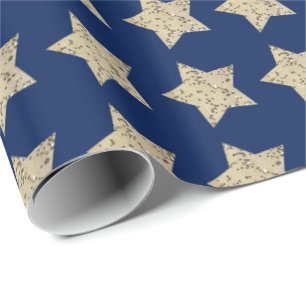 Papel De Presente Neve estrelas cintilantes em azul escuro