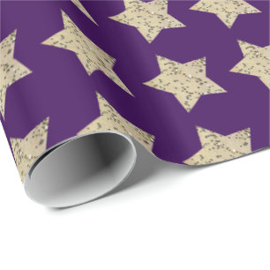 Papel De Presente Neve estrelas cintilantes em roxo