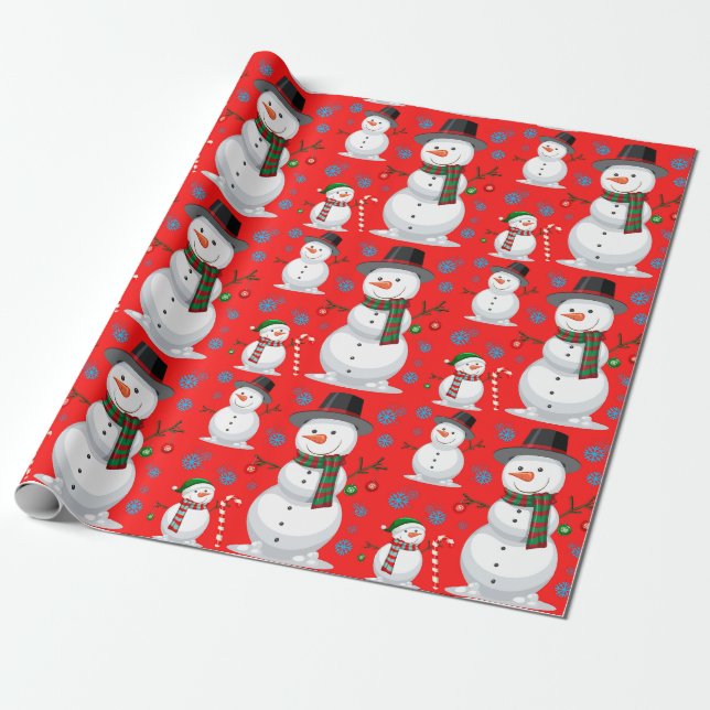 Papel De Presente Neve Natal, Flocos de Neve, Candy Cane Red (Desenrolado)