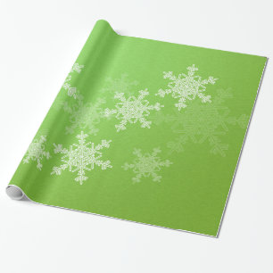 Papel De Presente Neve Verde Branca Flocos Minimalistas de Natal