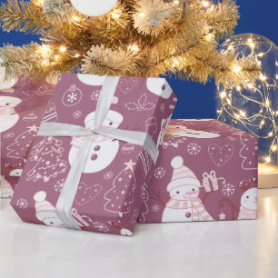 Papel De Presente Neves Árvores de Natal Corações Púrpura Natal