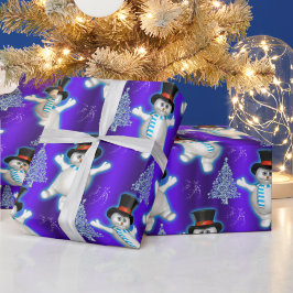 Papel De Presente Neves Dançando Bonitos no Natal Azul