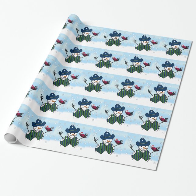 Papel De Presente Neves De Natal Com Chapéu De Cowboy (Desenrolado)