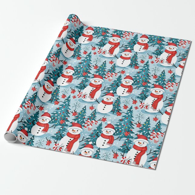 Papel De Presente Neves do Natal Azul e Vermelho Festivos (Desenrolado)